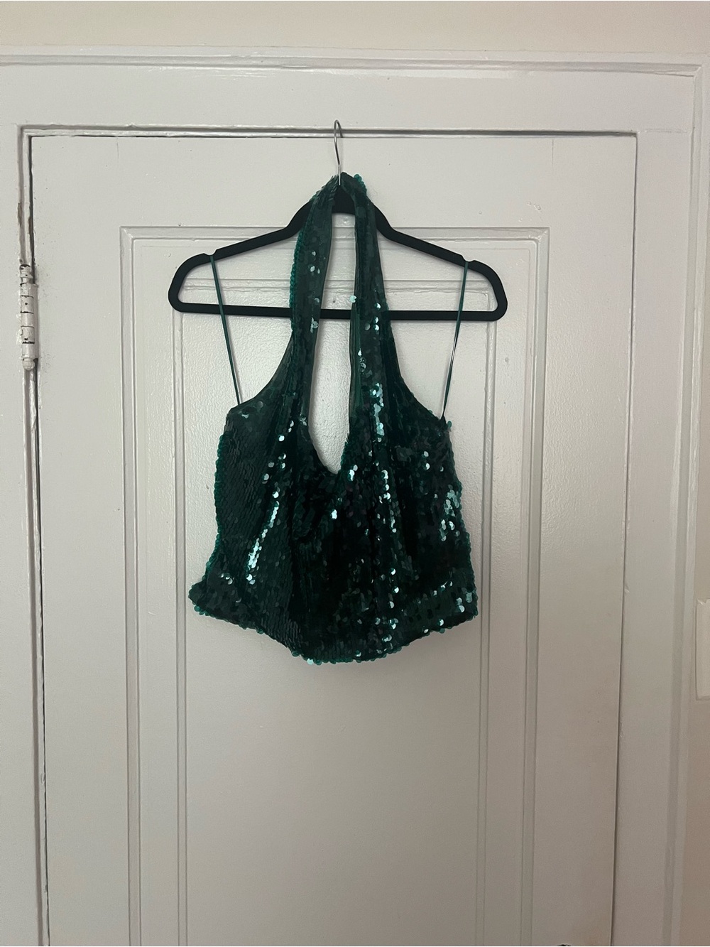 AKIRA Emerald Sequin Halter Crop Top